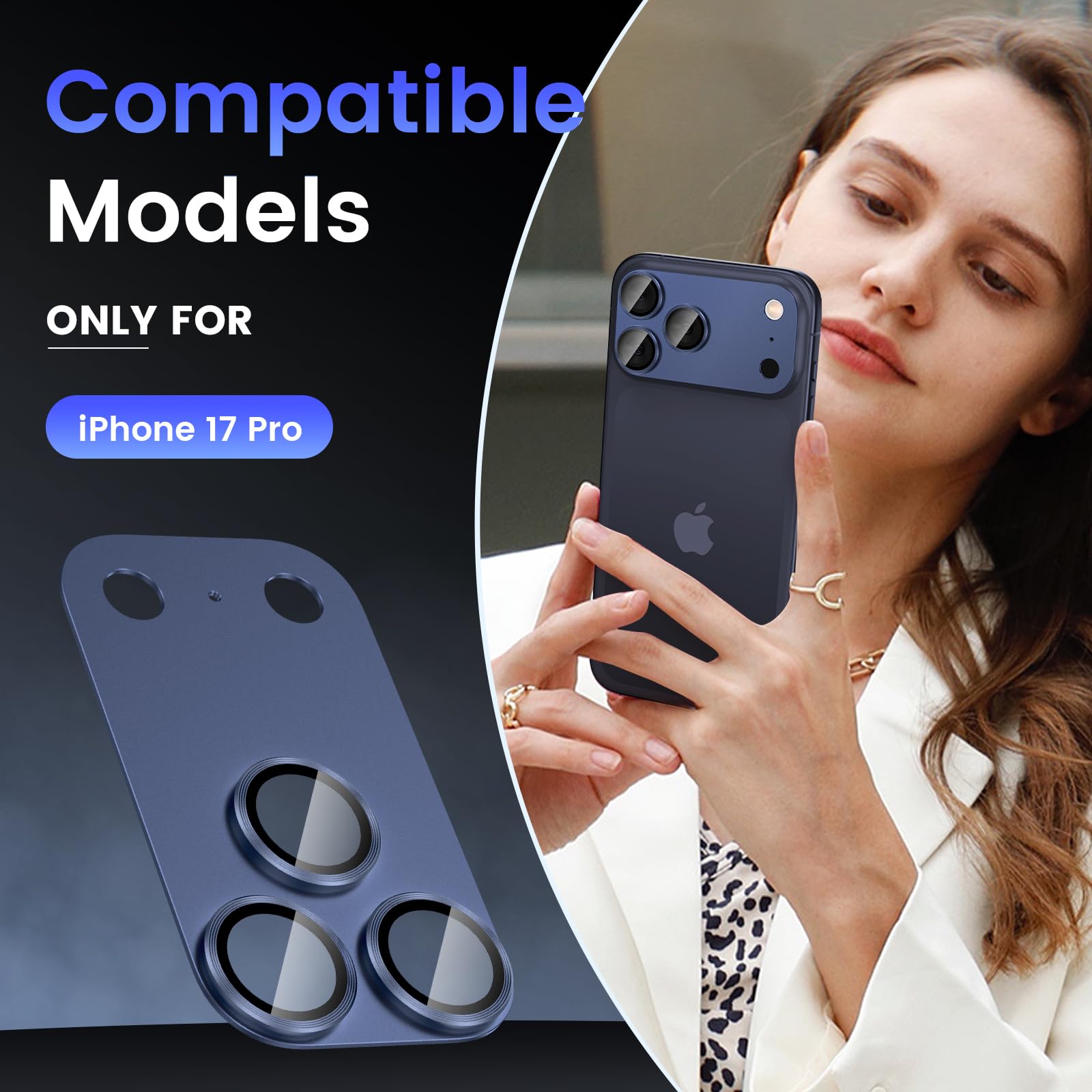 BKIBD for iPhone 17 Pro Max Camera Lens Protector, Metal Aluminum Alloy Tempered Glass Cover Camera Screen Protector Smartphone Accessories, Case Friendly