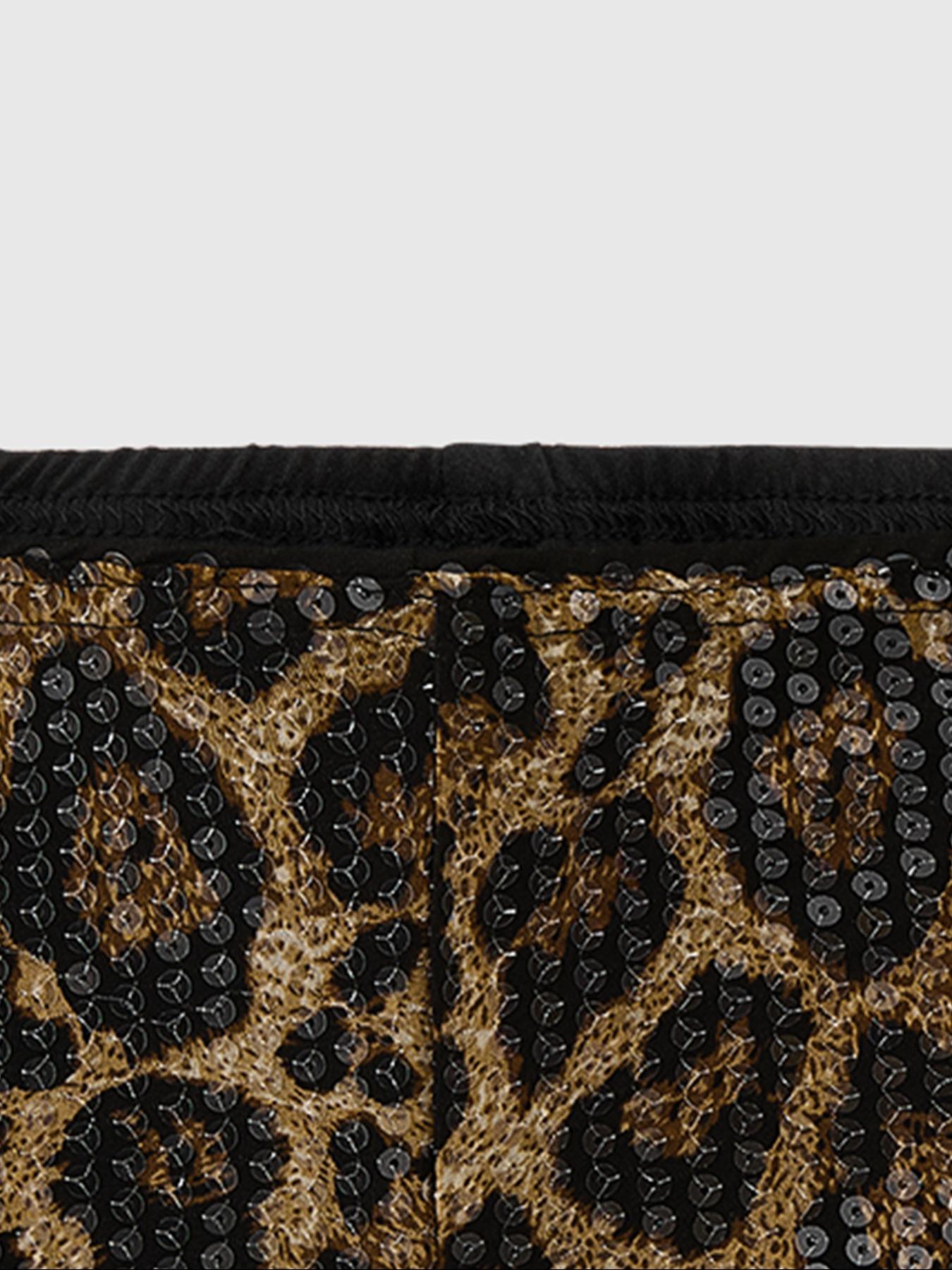Women's Casual Fashion Low Waist Slim Fit Elastic Leopard Mini Shorts, Womenswear Sequin Design, Perfect for Daily Wear and Stylish