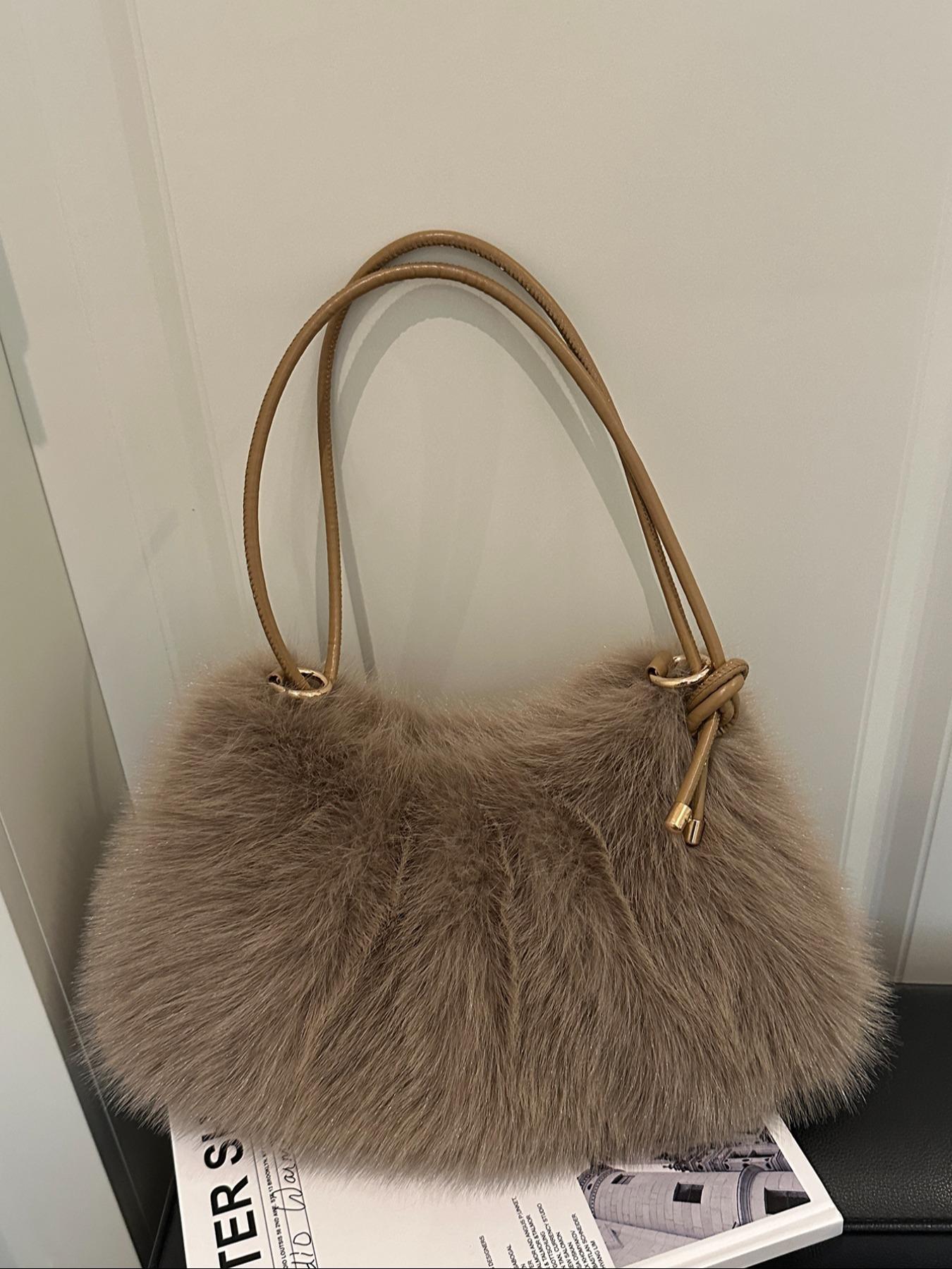 Women's Lightweight Plush Bag, Soft Handbag for University & Office Use, Perfect for Autumn Winter Seasons, Casual Daily Carryall, Elegant Shoulder Bag