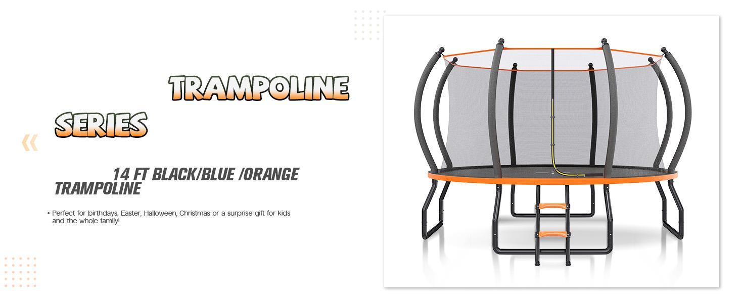 VanAcc 8FT 10FT 12FT 15FT 14FT 16FT Outdoor Trampoline with Enclosure Net and Ladder, Recreational Trampolines for Kids and Adults, Quick Connect Frame, ASTM Approval
