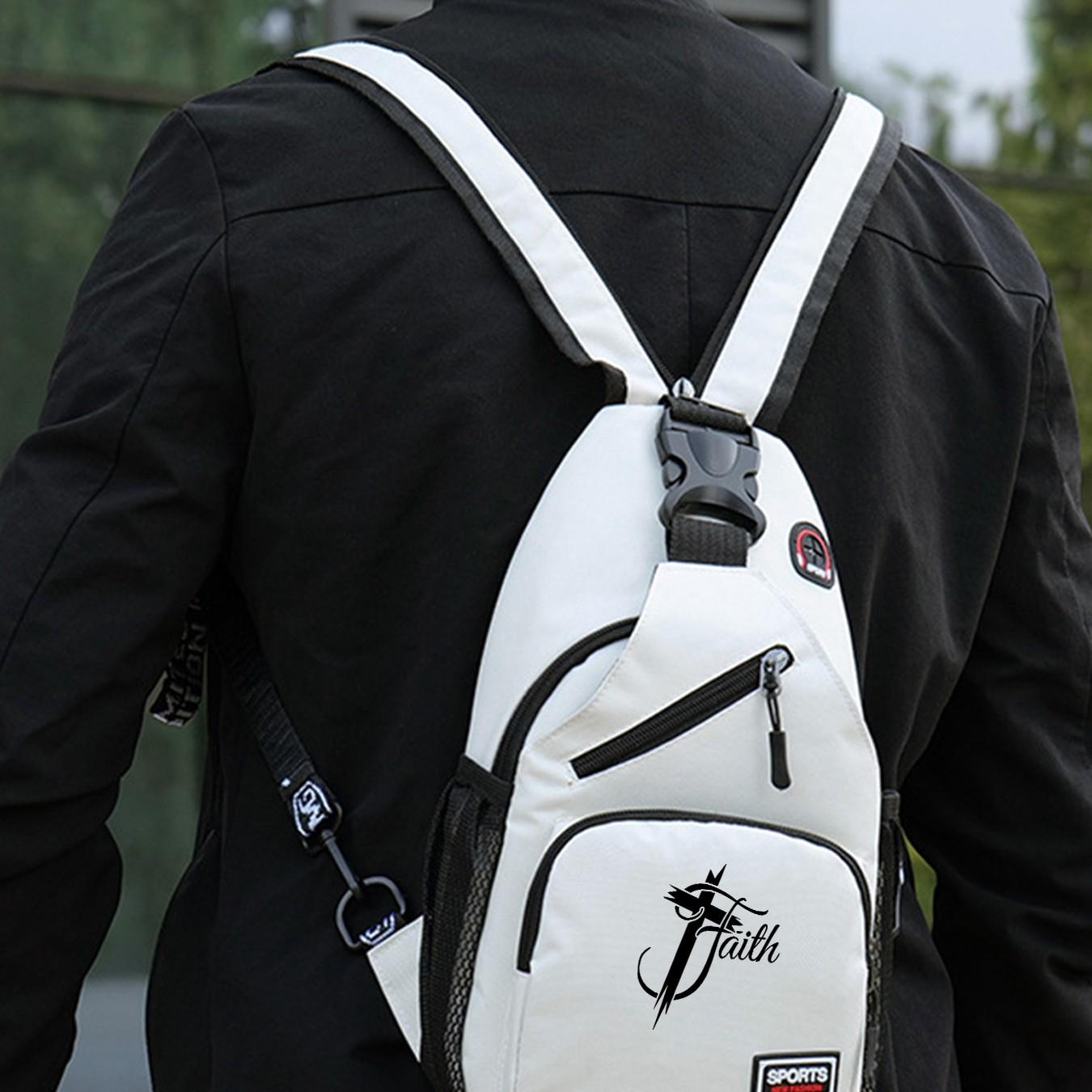 "Faith" Cross Print Sling Bag, Unisex Fashion Streetwear Chest Backpack, Unique Gift for Faith Enthusiasts, Great for Anniversary, Holiday, Daily Commute
