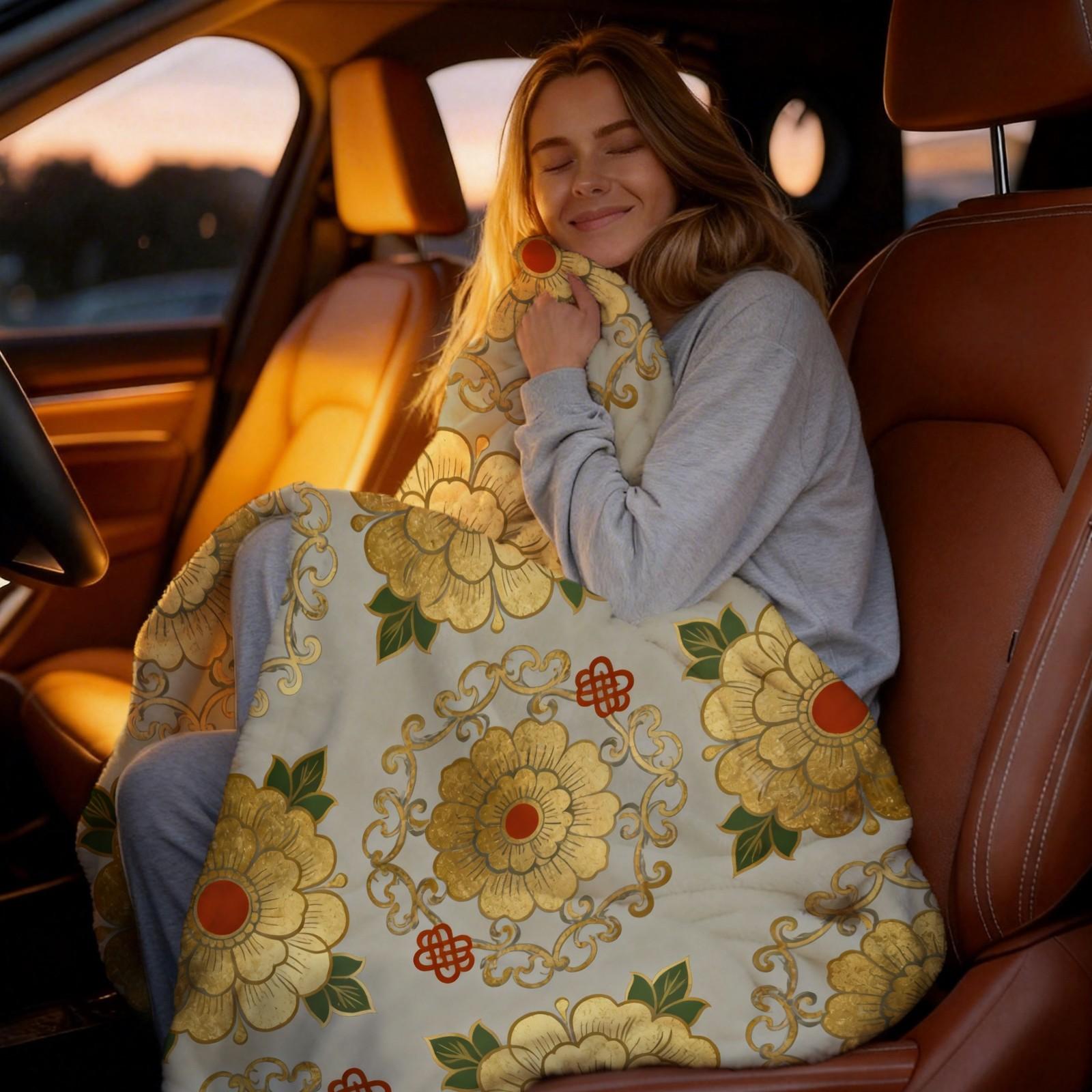 1 Pack Vintage Floral Pattern Flannel Blanket, HD Digital Single-Sided Print Ultra Soft Plush Throw Blanket, Warm Cozy Multipurpose Blanket for Couch, Bed and Travel, Ideal All-Season Gift Blanket