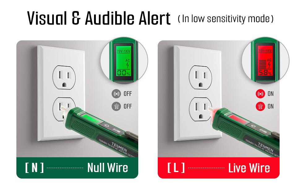 TESMEN TN-213 Voltage Tester Non-Contact, AC 12V-/70V-1000V, Dual-Range, LCD Display in Percentage, Вuzzer Alαrm, Live Wire Tester, Wire Breakpoint Finder - Green TESMEN TN-213 Voltage Tester Non-Contact, AC 12V-/70V-1000V, Dual-Range, LCD Display in Percentage, Вuzzer Alαrm, Live Wire Tester, Wire Breakpoint Finder - Green