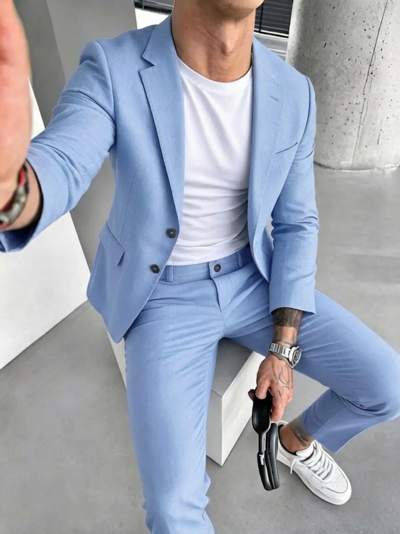 Men's Casual Blazer Set, Breathable Comfortable Fabric, Plain Design, Suitable for All Seasons, High-Quality Business & Leisure Wear, Breathable Suits