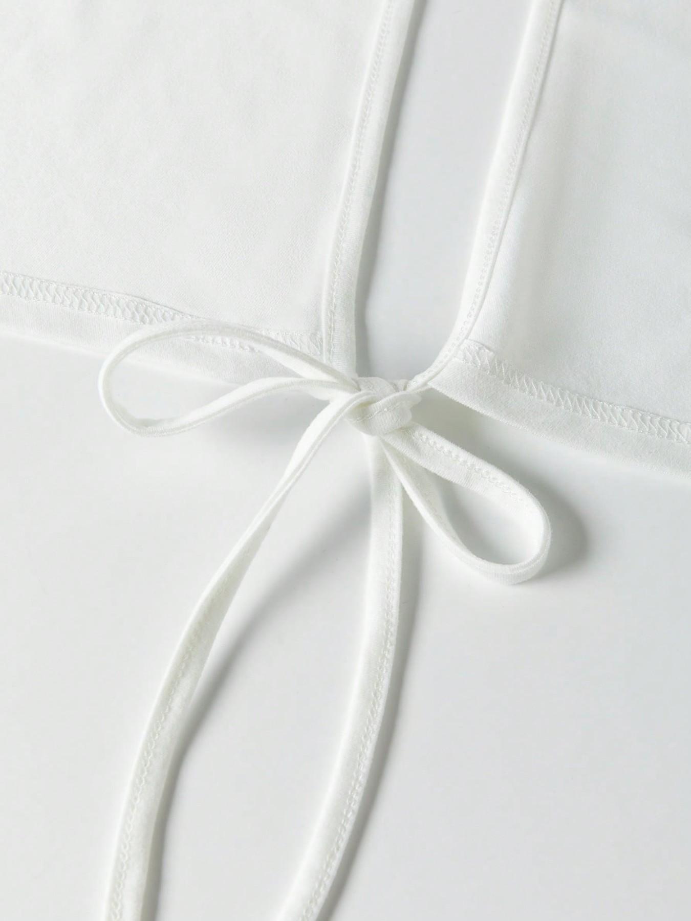 2026-2027-Women's Knitted Round Neck Drop Shoulder Sleeve T-Shirt, Fashion Casual Asymmetrical Ruched Cross Cutout Back Tie Top