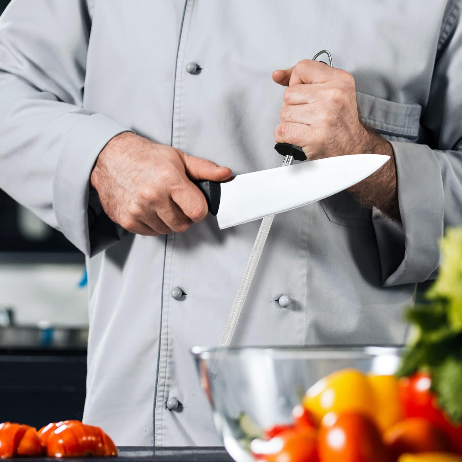 Sharpening Steel, Black/Stainless Steel Honing Steel Knife Sharpening Steel Sharpening Rod Black Kitchen Knives