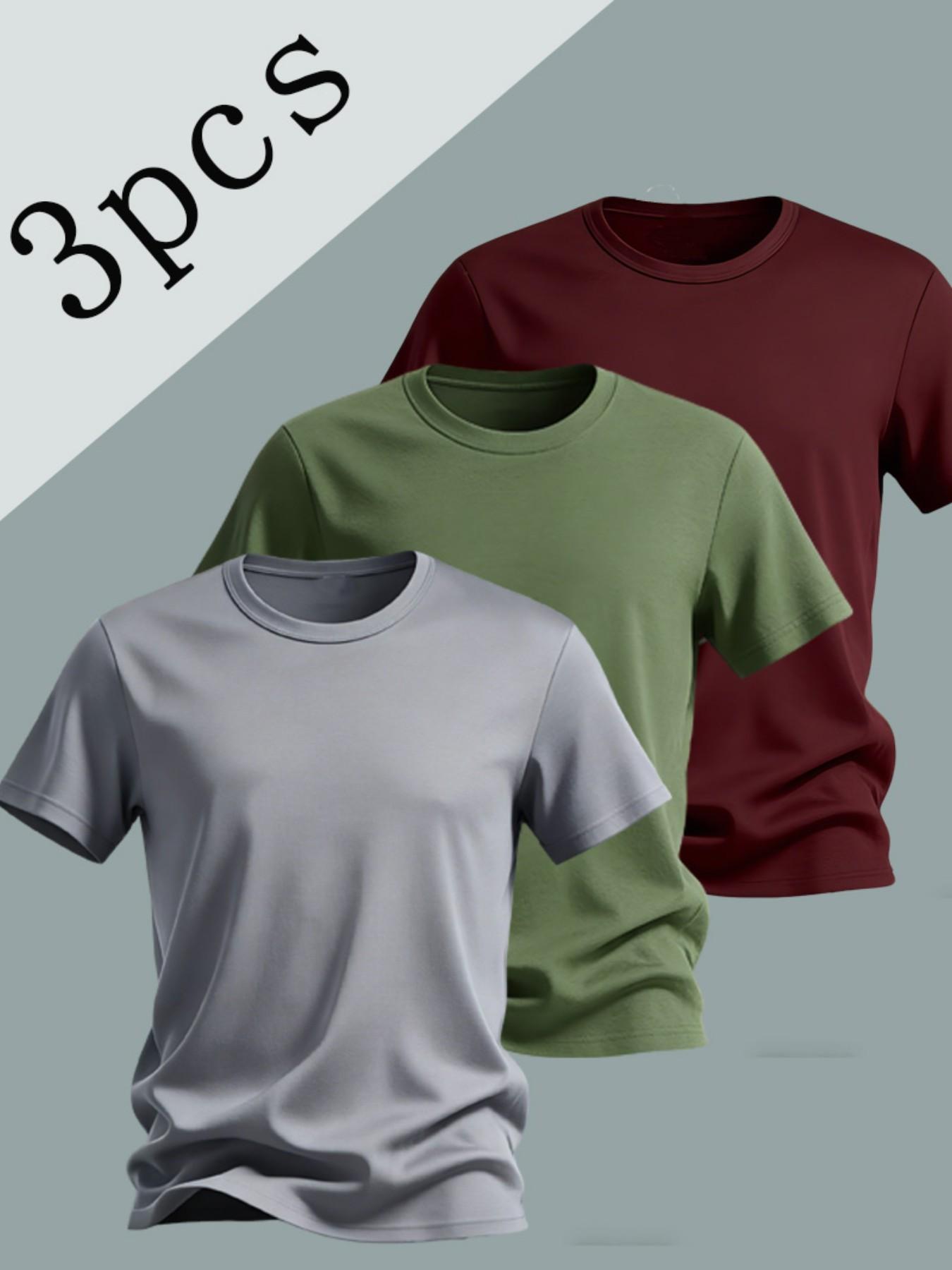 Men's Fashion Short Sleeve T-Shirts, Solid Color Round Neck, Casual Outdoor Wear, Ideal for Fitness and Daily Activities