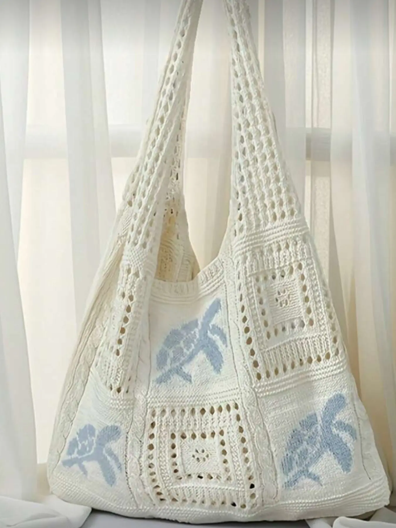 Women's Summer Beach Tote Bag with Turtle Pattern Crochet Design, Large Capacity Polyester, Perfect for Coastal Vacations, Bohemian Style, Travel Accessory, Ideal for Work and Back to School