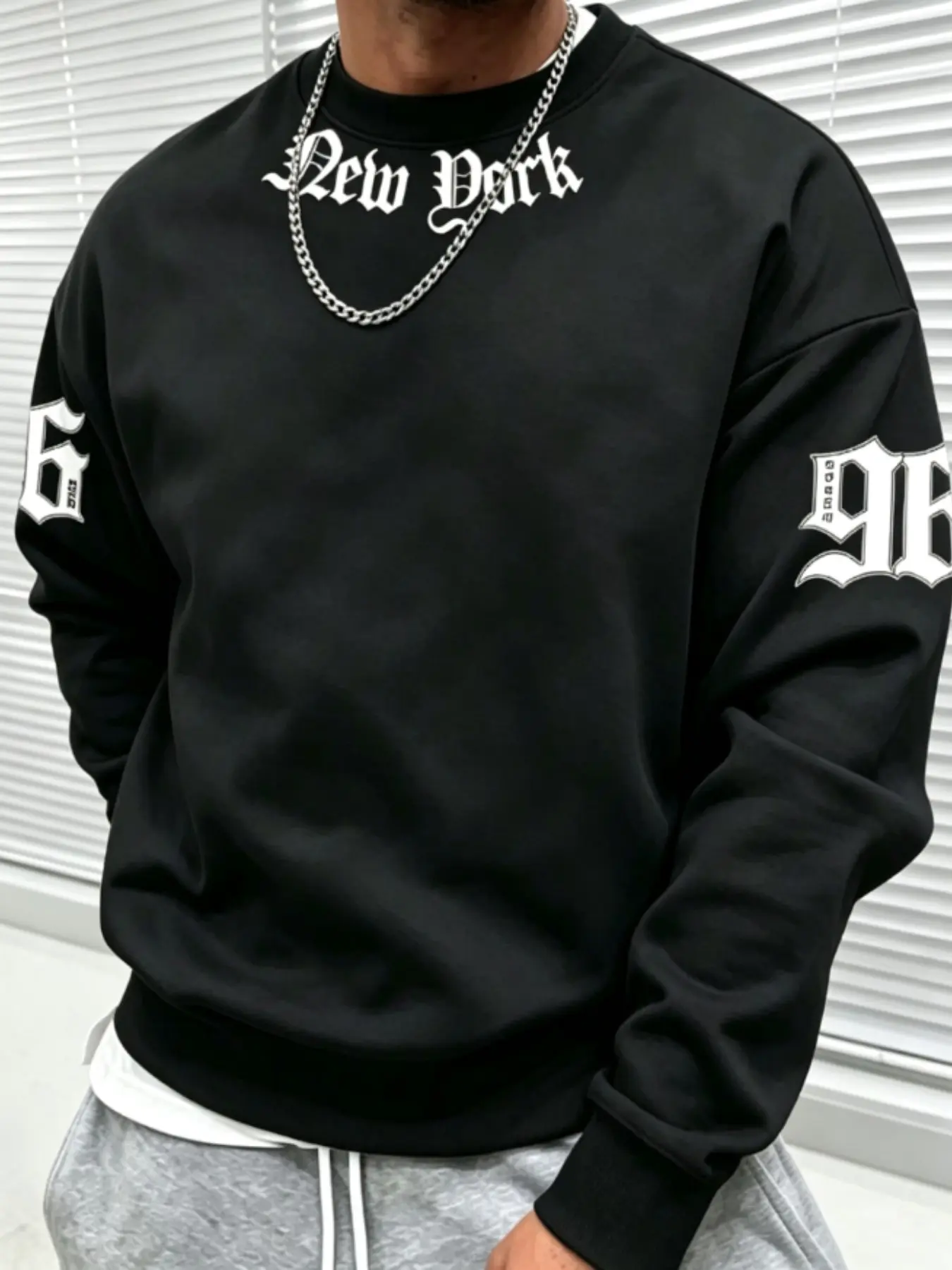 Men's Dark Style Round Neck Long Sleeve Sweatshirt, Letter Print Comfortable Knit Fabric, Versatile Daily Wear, Fall Winter Inner Layer