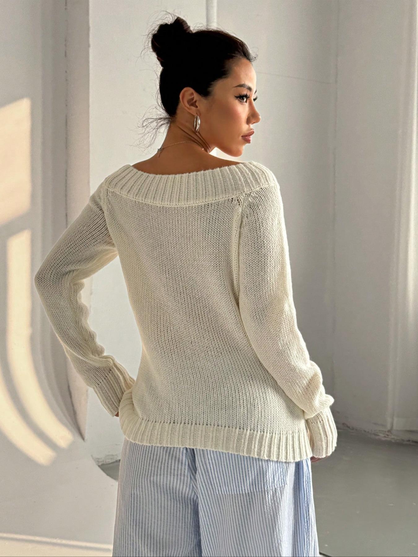 New Women's Autumn Winter Sweater, Casual Fitted Long Sleeve Round Neck Knit Top, Ladies Fashion Pullover for Fall & Winter Seasons