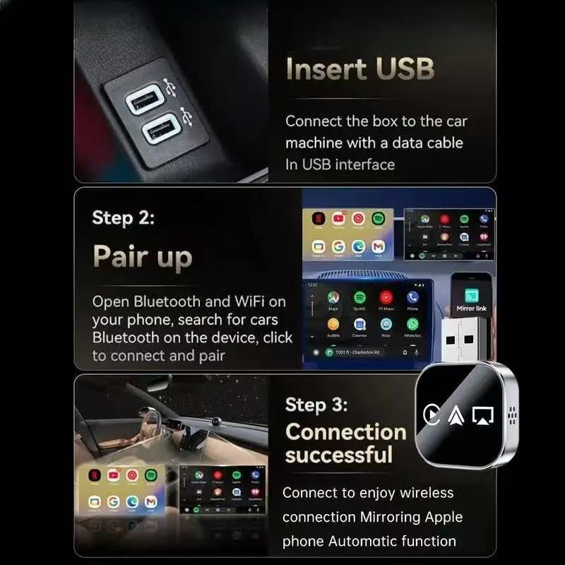 Wireless Carplay Adapter, 3-In-1 USB A/c Android Car System Bluetooth-compatible Video Box, Screen Mirroring for iOS Phone, Car Play Accessory for iPhone