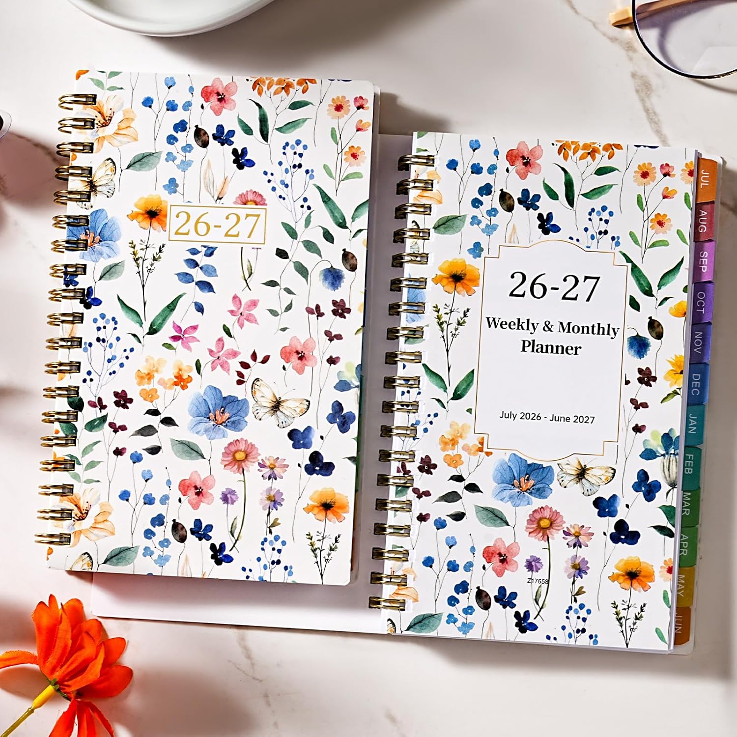 Pocket Planner 2026-2027 - Pocket Calendar 2026-2027 for Purse, JULY 2026 - JUNE 2027, 6.77” x 4.13”, Weekly and Monthly Planner with Colorful Tabs, Double-side  Pocket, Holidays - Wildflowers