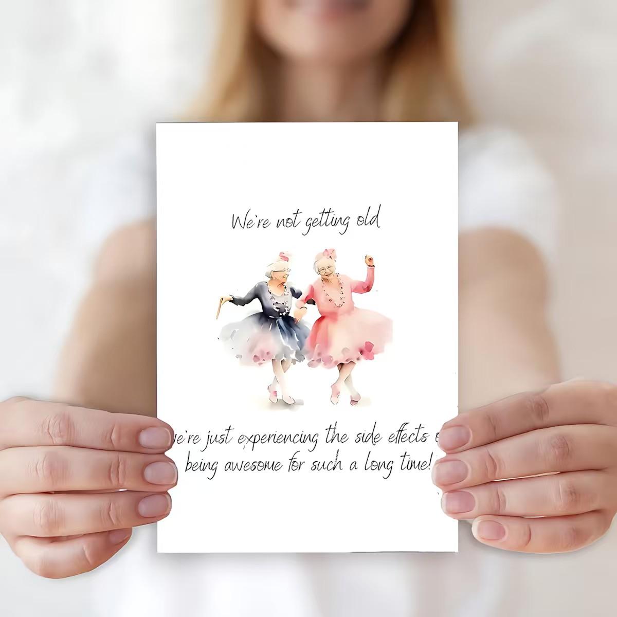 1/3/7pcs  Funny Birthday Card for Best Friend, Humorous Getting Older Greeting Card for Women, Senior Friends, BFF, Sister, Funny Aging Humor Card for 60th 70th 80th Birthday, Retirement, Friendship Celebration, Cute Watercolor Dancing Ladies Card