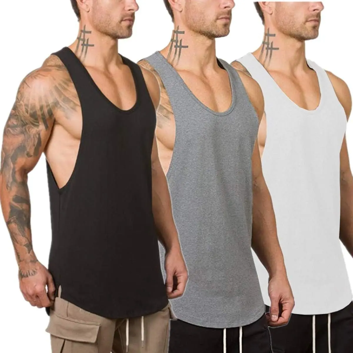 Men's Muscle Gym Workout Stringer Tank Tops Bodybuilding Fitness T-Shirts 1/2/3 PackGift