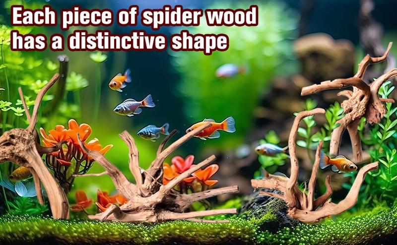 Natural Driftwood for Aquarium Decor, 3-Piece 7''-11'' Large Driftwood for Decorations on Fish Tank, Reptiles Bearded Dragon Accessories or Air Plants (Spiderwood （6-10 inch Pack of 5）)