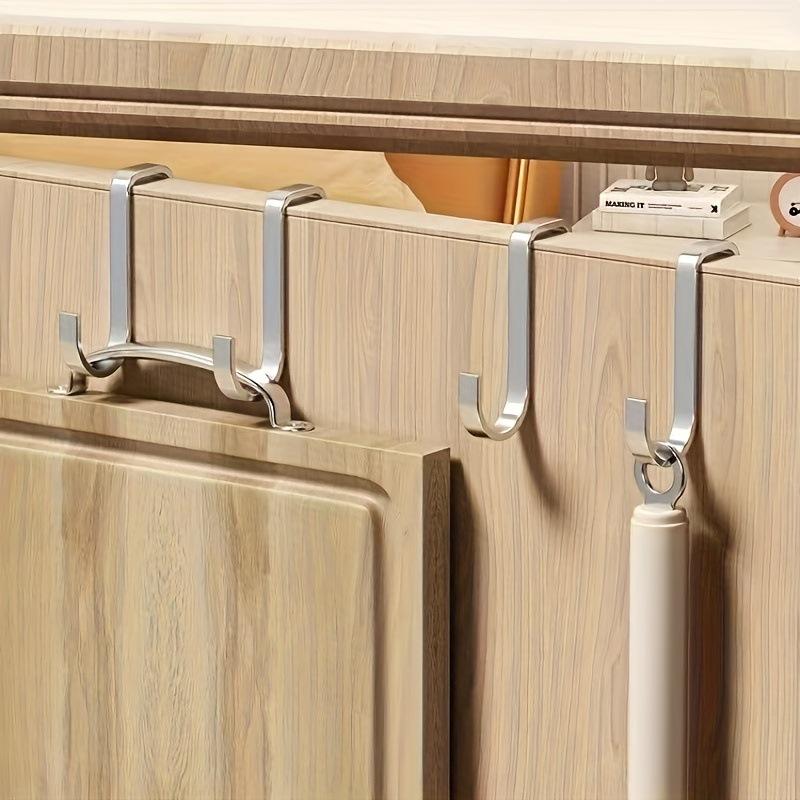 2PC No Drill Stainless Steel Double S Hooks, Over Door Cabinet Hanging Hooks Multi-Purpose Home Storage Organizer Hooks