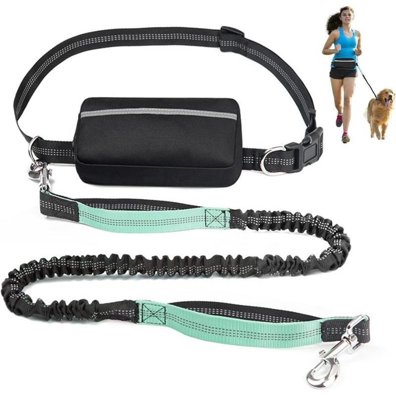 Hands-Free Dog Leash with Zipper Storage Bag, Dual Thick Handles, Durable Elastic Rope, Ideal for Walking, Jogging, Running