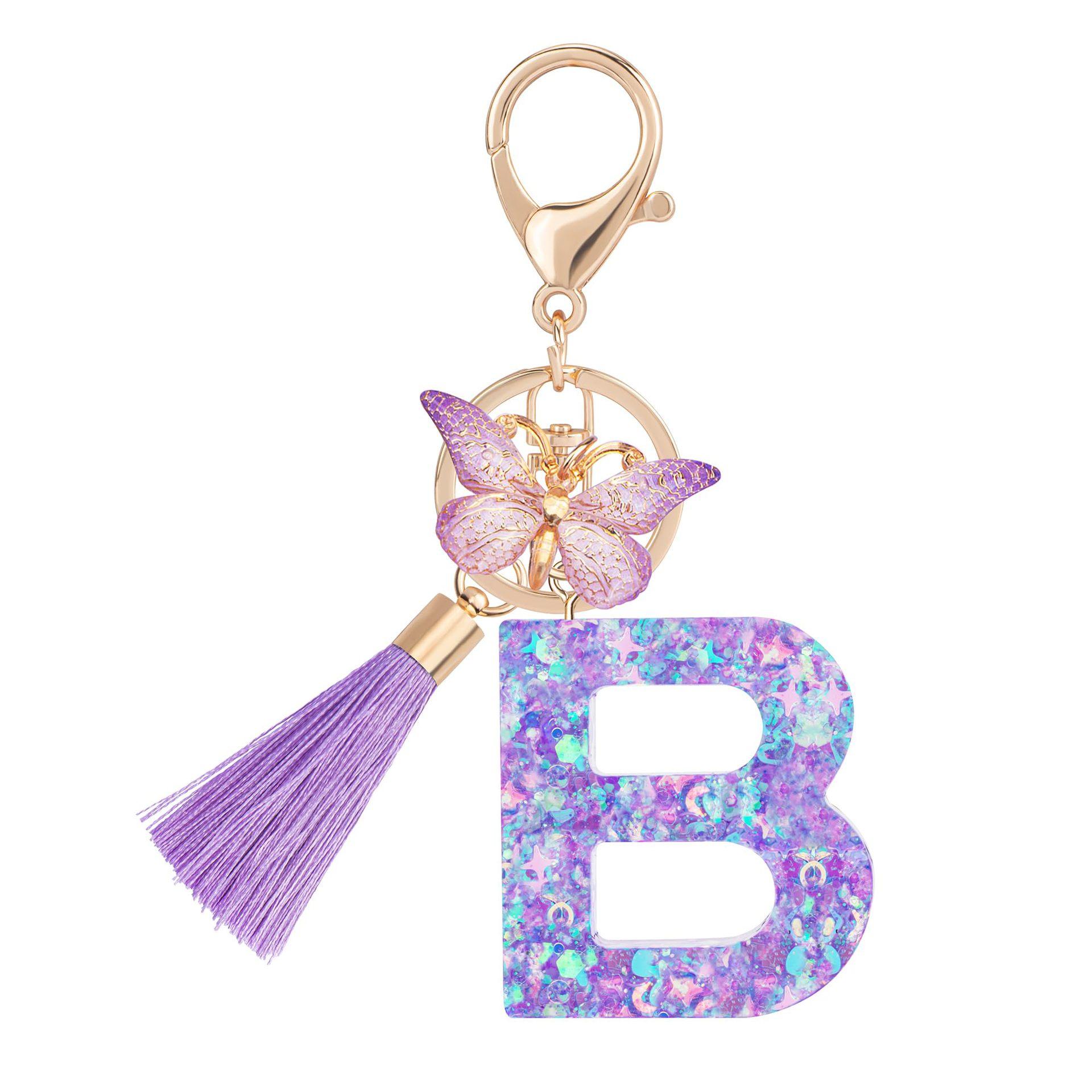 1pc / Initial Letter Keychain Butterfly Key rings Chain Pendant Cute Animal Key Ring Purse Bag Backpack Car Pendant Charm Earbud Case Accessory Women Gift