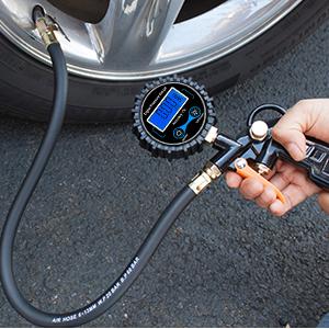 Nilight 50026R Digital Tire Inflator Pressure Gauge,250 PSI Air Chuck and Compressor Accessories Heavy Duty with Rubber Hose and Quick Connect Coupler for 0.1 Display Resolution