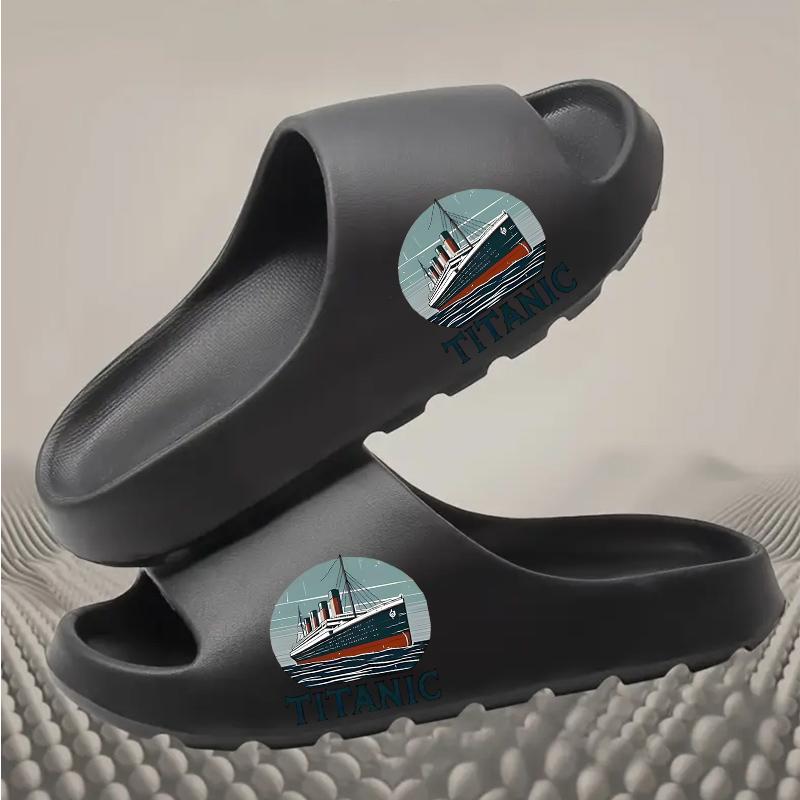 Vintage Titanic Cruise Ship Pattern Slippers Men Women Non-slip Indoor Home Shoes Soft Comfortable Lightweight Summer Beach Sandals Fashion Novelty Footwear