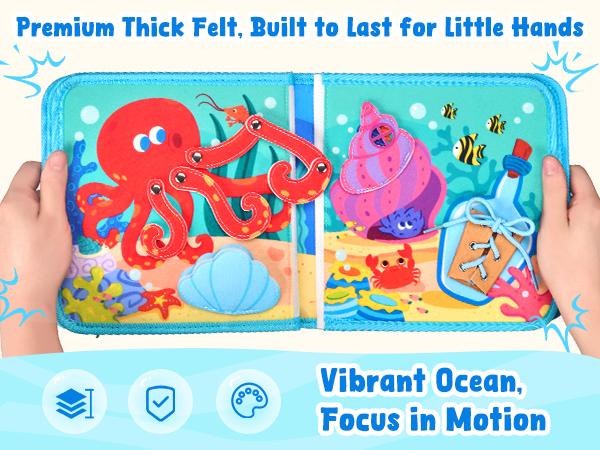 JoyCat Busy Board, Felt Quiet Toy Activity Board with Life Skills, Cognition, Sorting, Autism Sensory Toys, Travel Toys, Gift for Boys & Girls