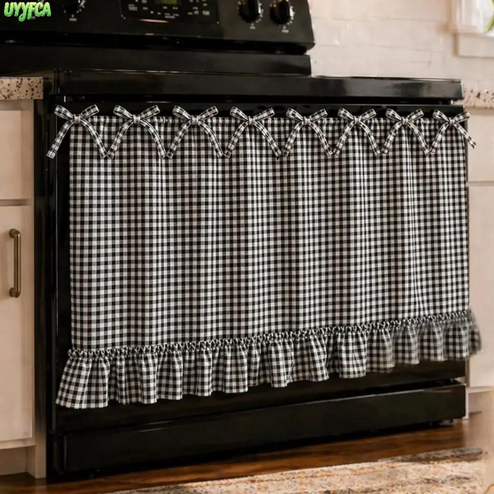 Gingham Plaid Stovetop Cover with Ruffle Bow, Rustic Farmhouse Slip-On Oven Skirt in Double-Sided Thick Fabric, Cottagecore Kitchen Decoration & Home Decor Items, Decorative Cover, Cottagecore Farm Kitchen Decor ,Summerwins,tiktokshopbacktoschool