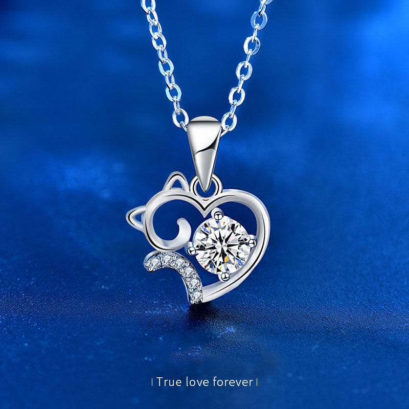 [ASM-NC127] Cute cat 925 sterling silver necklace summer moissanite diamond moissanite cat pendant birthday gift for friend