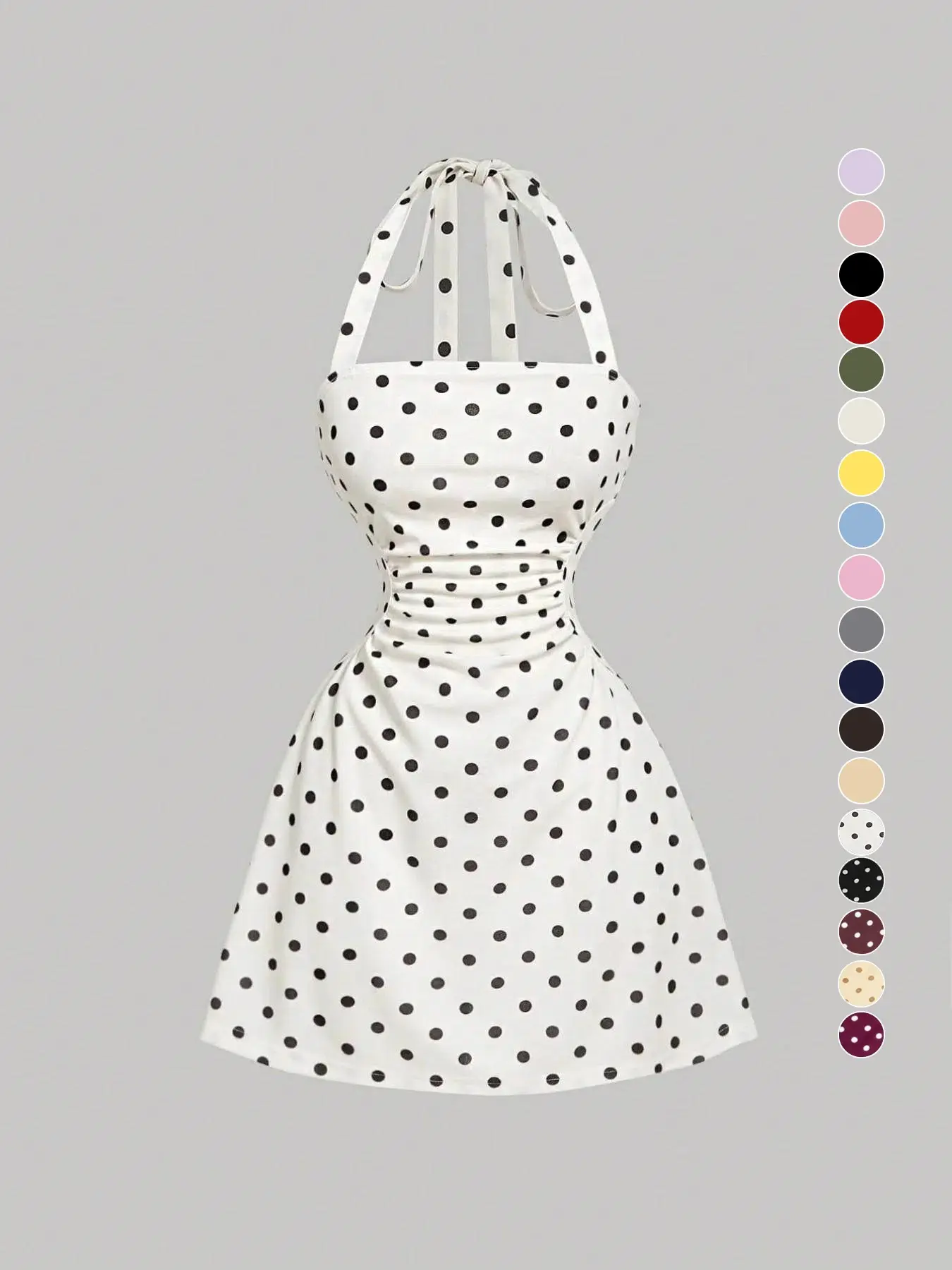 Women's Plain Ruched Tie Back Halter Dress, Casual Chic Sleeveless A Line Short Dress for Summer, Ladies Clothes for Daily Wear