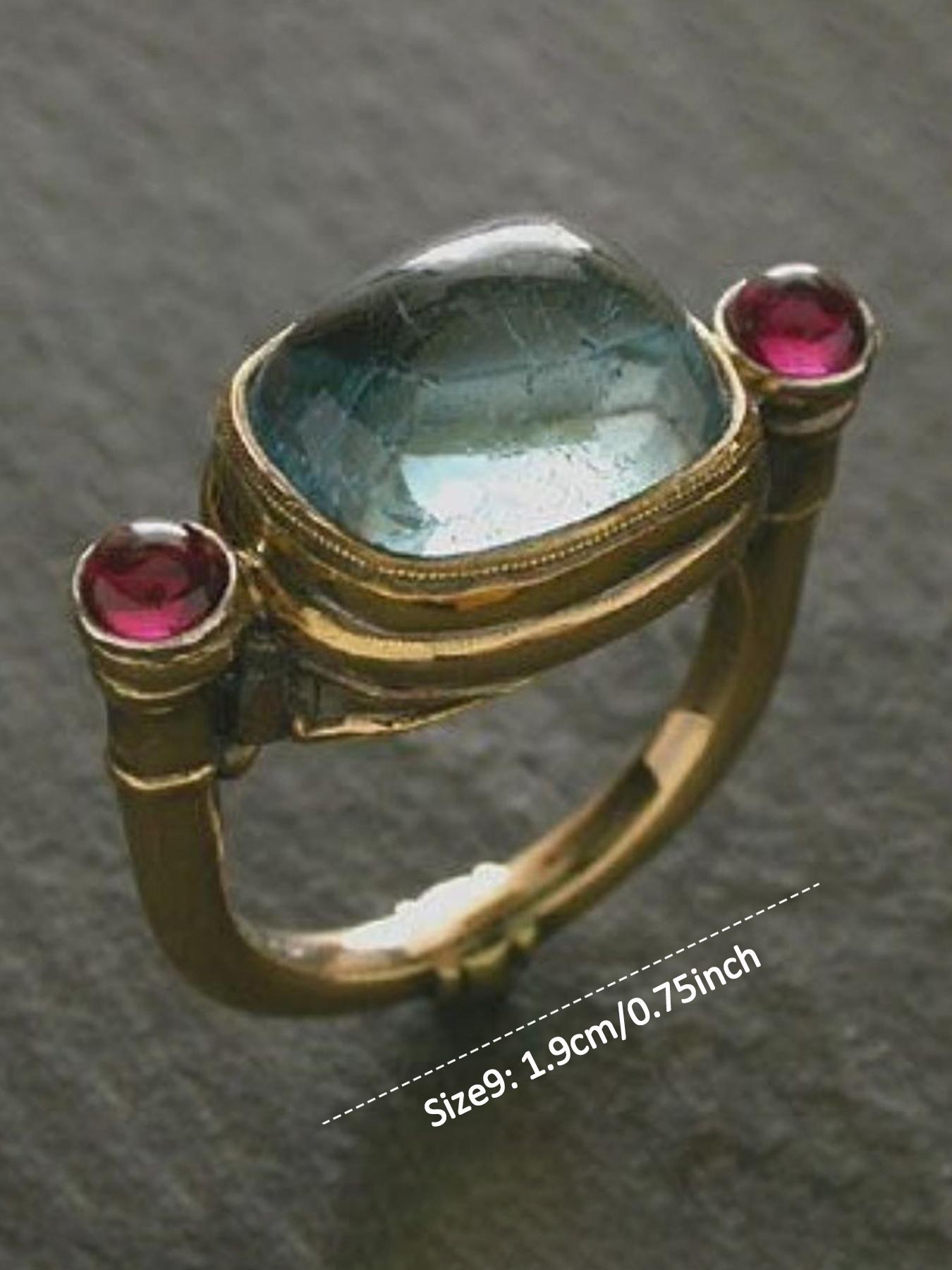 Vintage Palace Style Boho Aesthetic Geometric Zircon Ring, Retro Women's Party Design, Versatile Aged Look, Unique Fashion Accessory, Artificial Zircon Ring