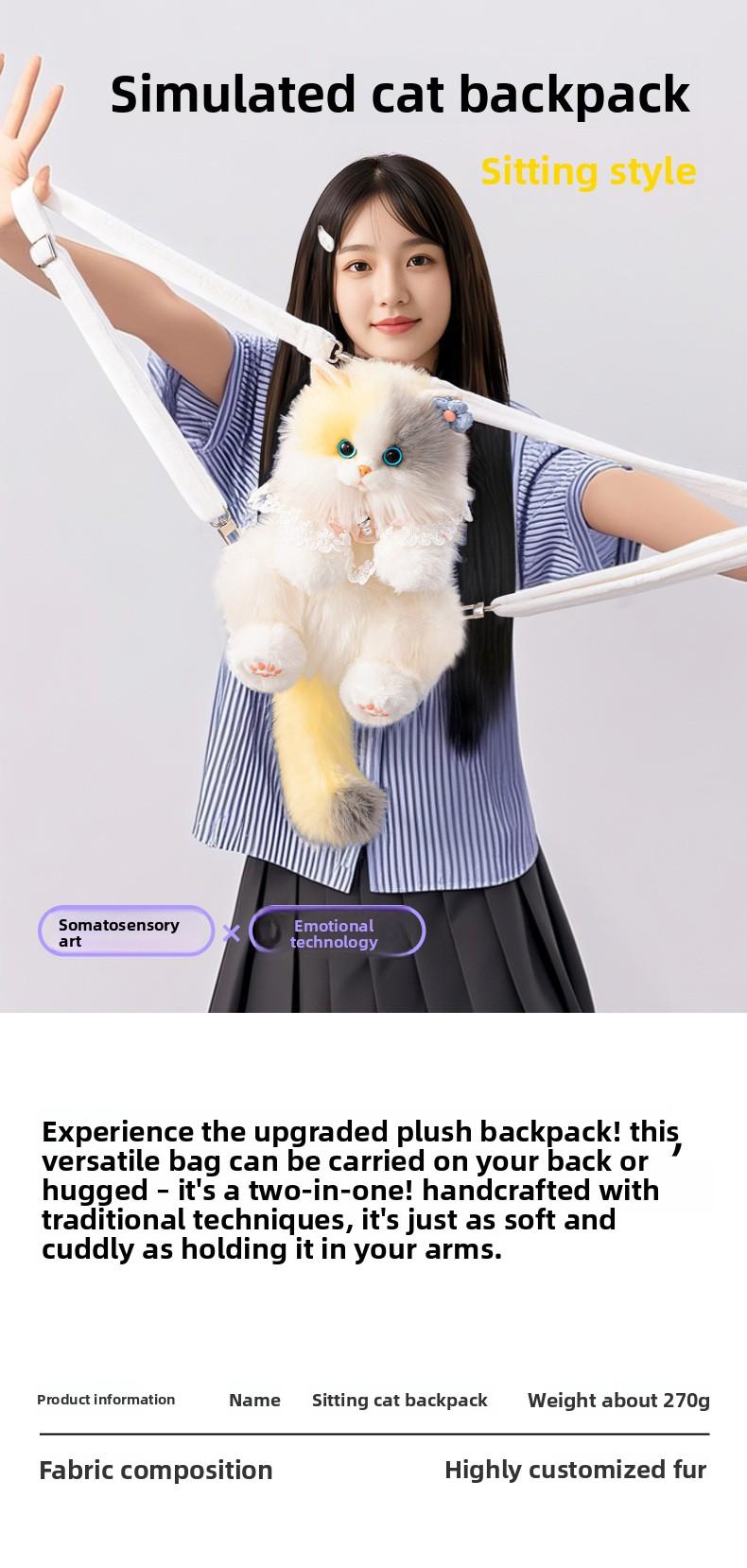 Cute Small Plush Cat Backpack Simulation Bag Doll Plush Toy Birthday Gift