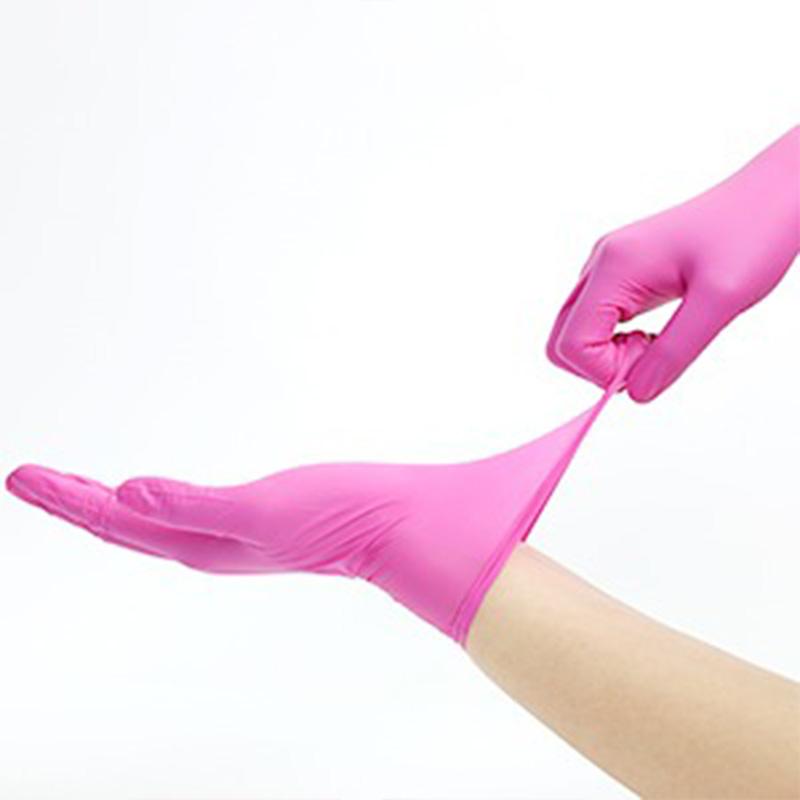 100/50/20 pcs, durable rose-pink nitrile gloves, odor-free, suitable for kitchen dishwashing, bathroom cleaning, tattooing, painting, beauty treatments, pedicures, hair coloring, hotel and pet care—an essential for household cleaning.