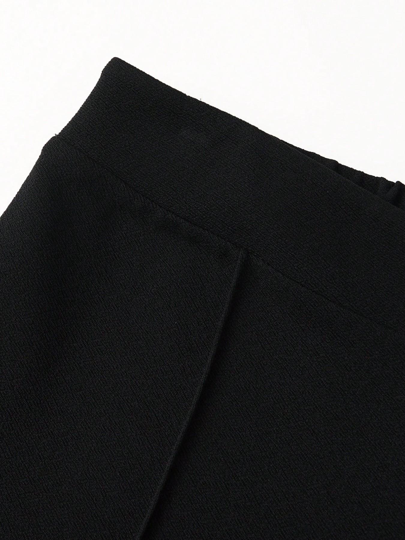 High-Waisted Flowy Wide-Leg Suit Pants, Lightweight Office Style, Elastic Waist Back, Slimming Mid-Split, Plus Size Women's Casual Business Wear