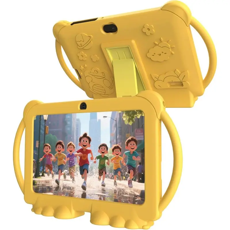 Tablet 7 inch 12.0 for, 4GB RAM 32GB ROM IPS Screen Parental Control Dual Camera Shockproof Case for Educational Games (Yellow)