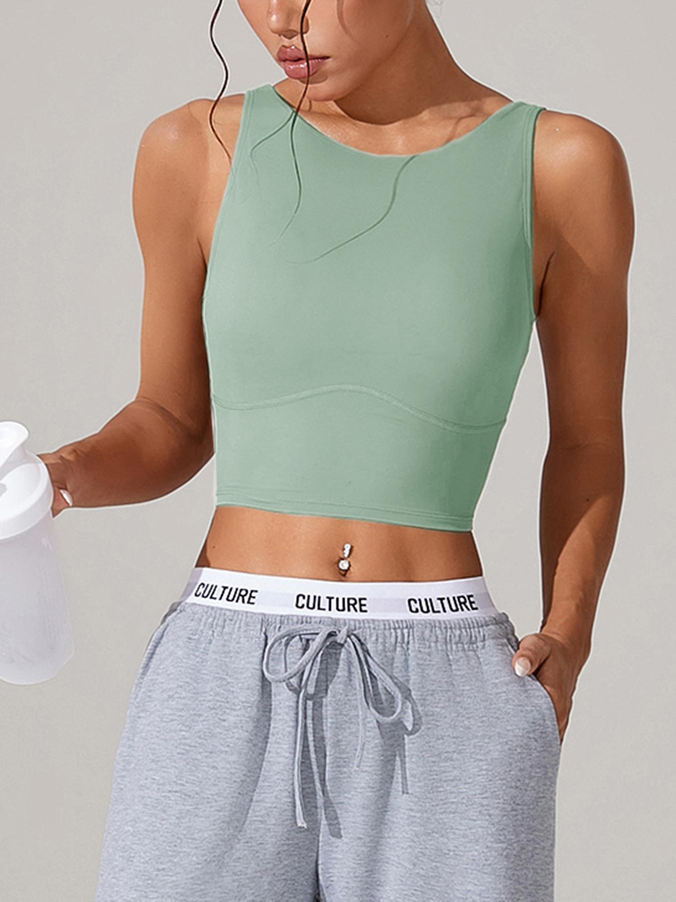 Women's Solid Color Crop Yoga Sports Bra, Breathable Comfortable Sports Bra, Ladies Sportswear for Indoor Outdoor Wear