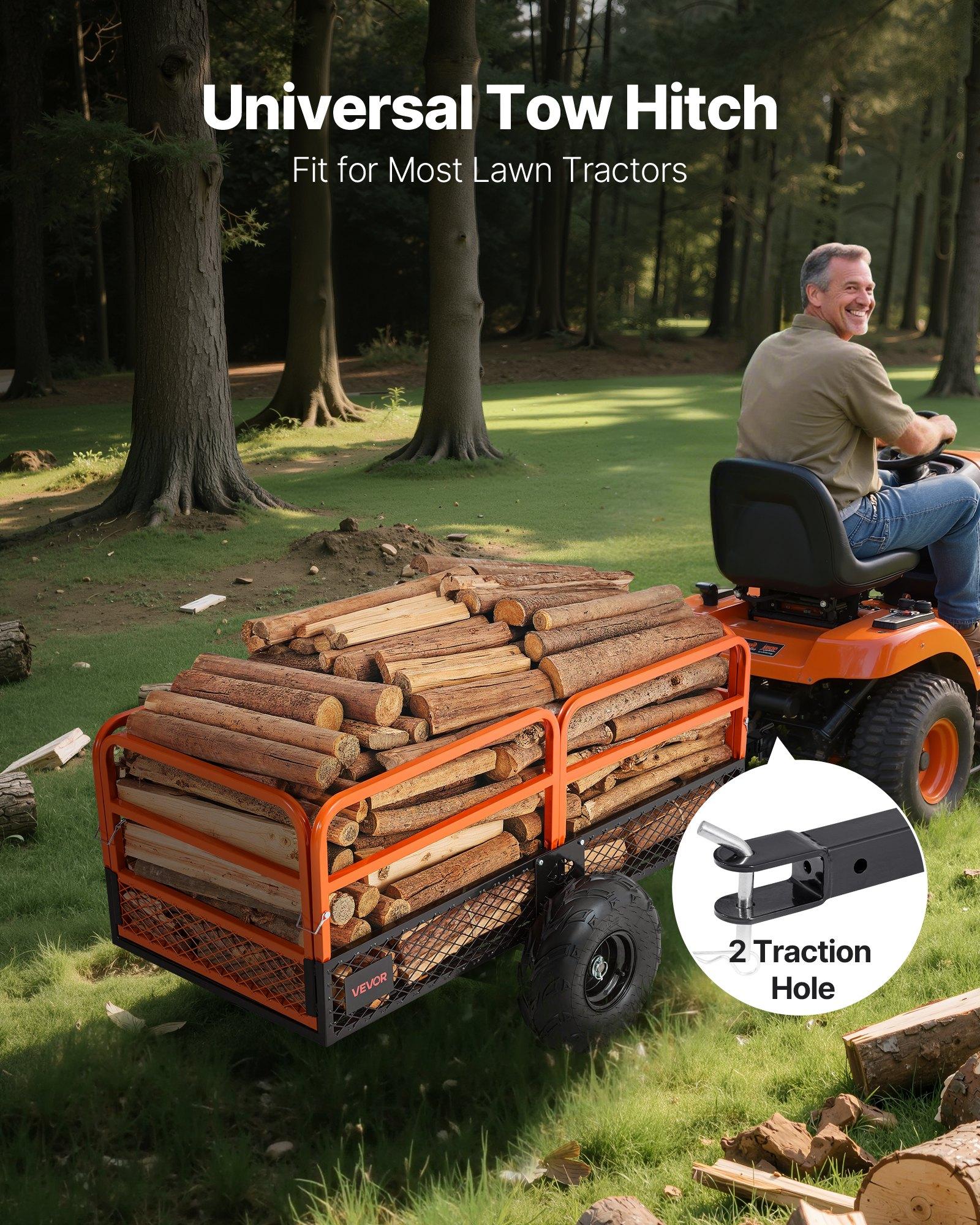 VEVOR Garden Utility Trailer, 22 Cu.Ft. & 1600lbs, ATV UTV Trailer, Tow Behind Steel Dump Trailers, Removable Rear Panel, Heavy Duty Pull Behind Yard Trailers for Lawn Mower Tractor Garden Waste
