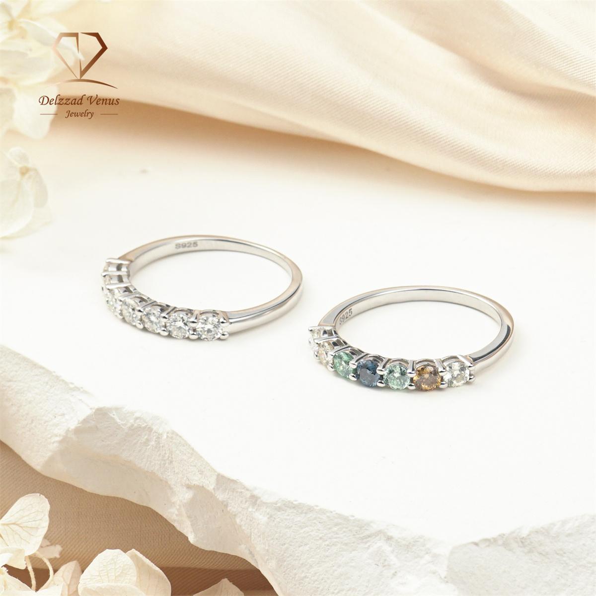 Delzzad S925 0.7ct D Color Colorful Round Synthetic Moissanite Eternity Engagement Anniversary Ring Band Wedding Valentine's Day Gift For Women