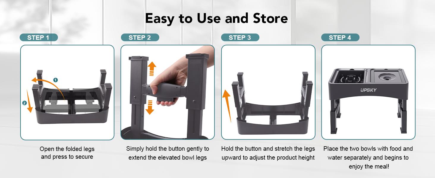 UPSKY 2-in-1 Elevated Dog Bowls Slow Feeder 4 Height Adjustable Raised Stand No Spill Anti-Slip Food Water Bowl for Small Medium Dogs with Anti-Slip Pads
