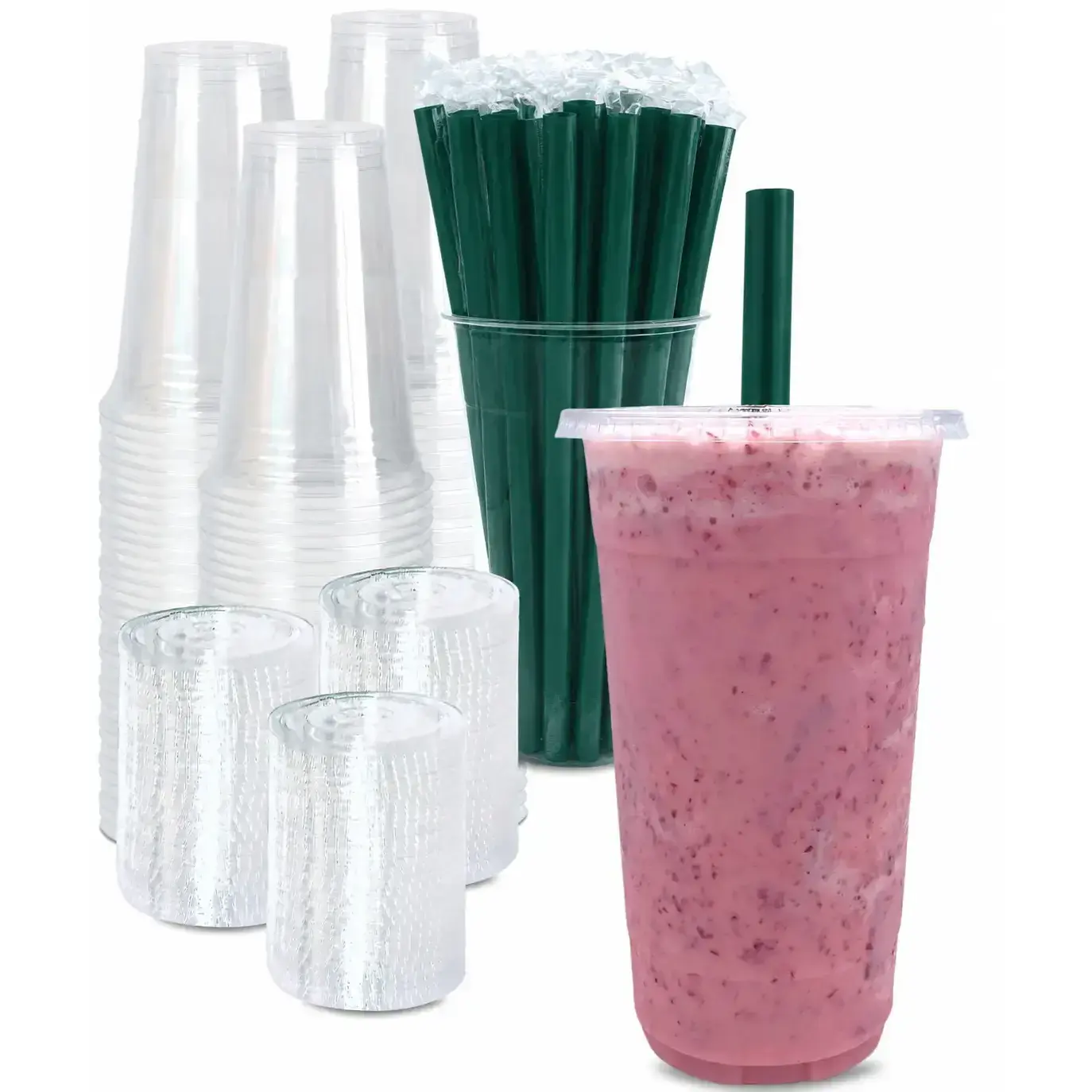 Summer Wins 25/ 50Pack 24oz Thicker Clear Plastic Cups with Lids and Thicker Straws with Paper-wrapped Disposable Drinking Cups Totally Satisfied Large capacity for Cold Drinks, Iced Coffee, Milkshakes, Smoothies