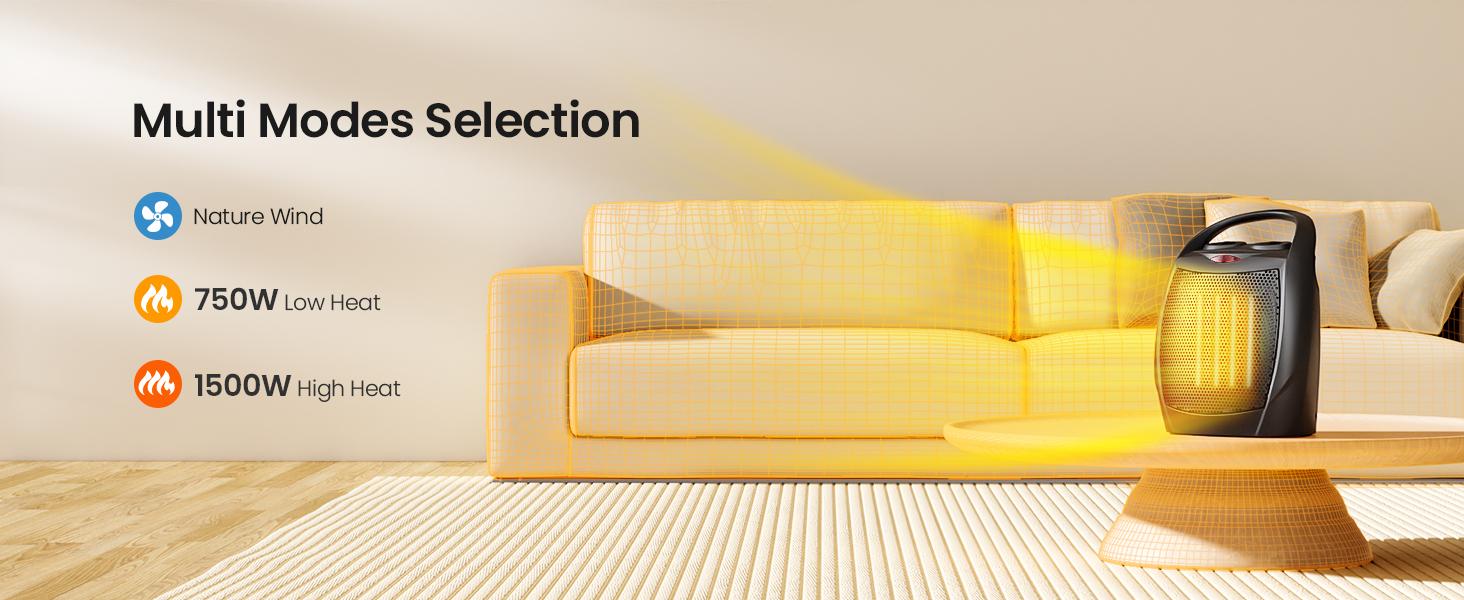 KISSAIR Small Electric Space Heater - Ceramic Portable Heater Fan with Adjustable Thermostat, Overheat Protection, ETL Listed. Perfect for Office, Kitchen, and More. 750W/1500W, indoor use