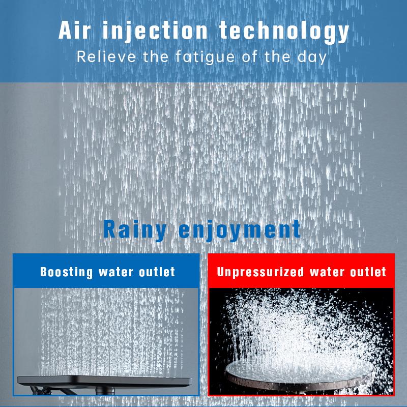 11.8'' high-pressure overhead shower provides full-body coverage. Comes with a 3-setting handheld shower head, a 59-inch stainless steel hose, a diverter, an adjustable extension arm, a shower holder, leak-proof washers, PTFE tape, bathroom accessories.