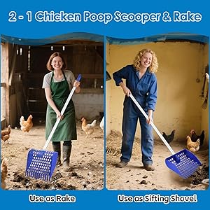 24" to 70.9" Adjustable Large Cook Scooper for Chicken Poop - Lightweight  Chicken Litter Scoop Cleaning Tool, Long Handle Detachable Shovel for Stall Farm Animals Poultry Litter Cleaning Sand Sifting
