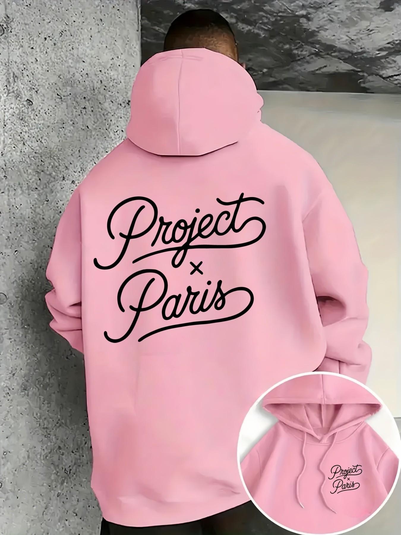 Men's French Trend Hoodie, Project X Paris Artistic Letter Print, Soft Fabric, Casual Fall & Winter Wear, Street Style