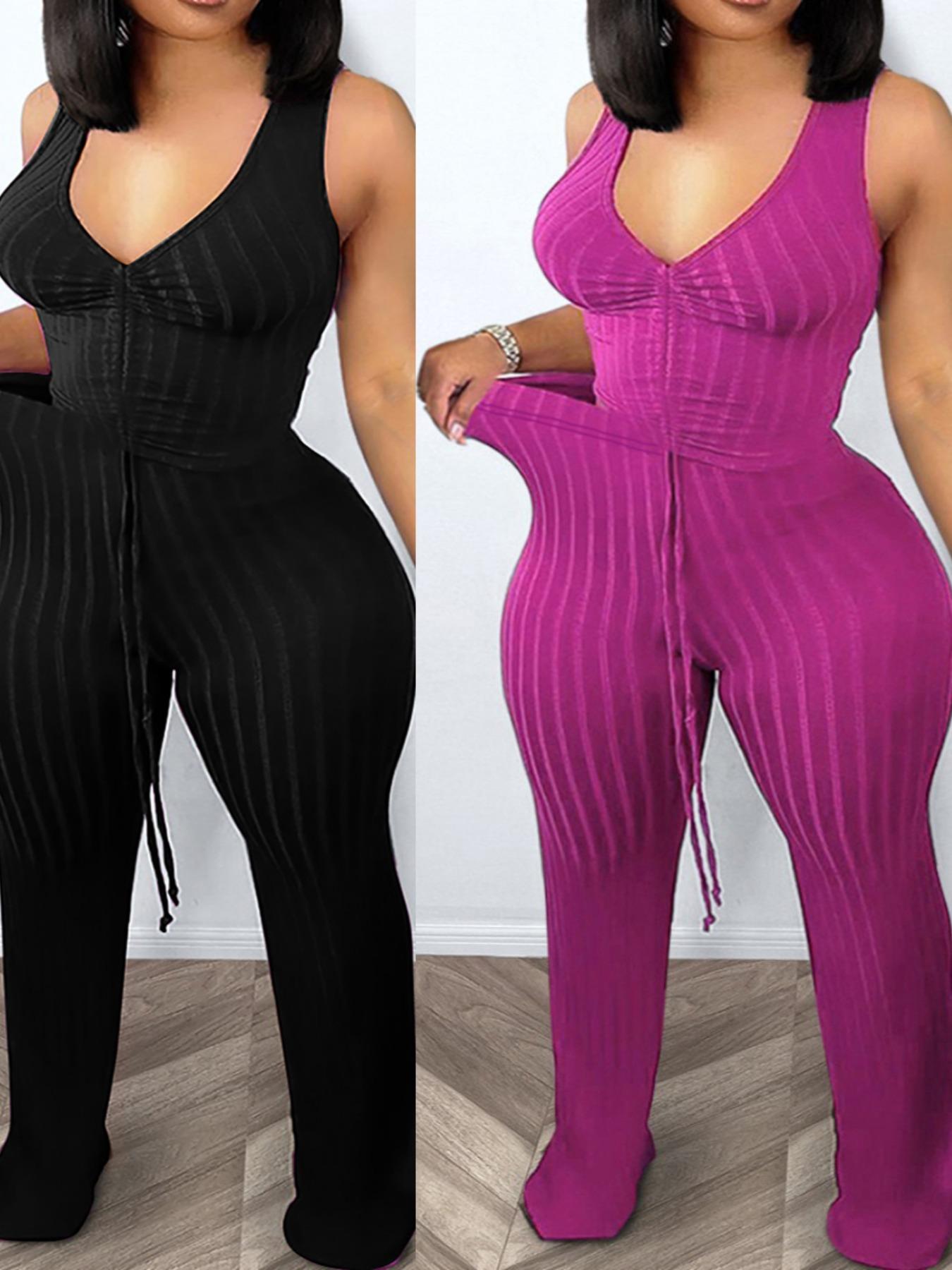 Sexy Plus Size Women's Two-Piece Set, Deep V Neck Backless Crop Top & High Waist Shorts, Casual Summer, Loose-Fitting Design