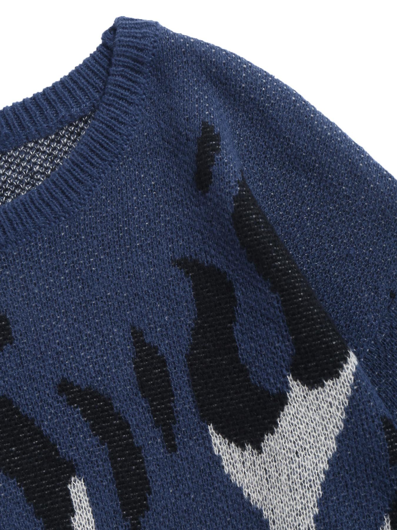 ZAFUL Men's Fall Winter Flame Pattern High Stretch Crew Neck Long Sleeve Sweater Ribbed Sweater Tops, Casual Loose Fit Knitwear for Men, Comfortable Daily Wear