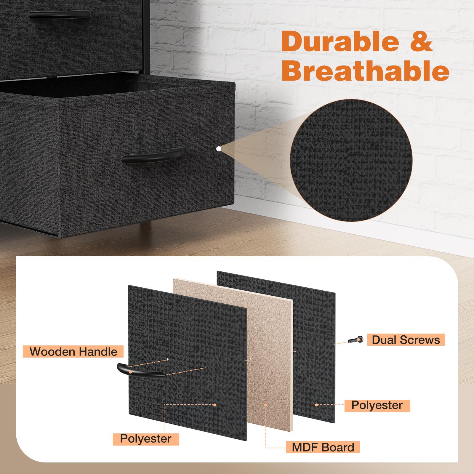 Tall Fabric Dresser with 8 Drawers, Wooden Top Storage Tower with Steel Frame for Closet, Nursery, Entryway, Kid's Room, Easy Assembly