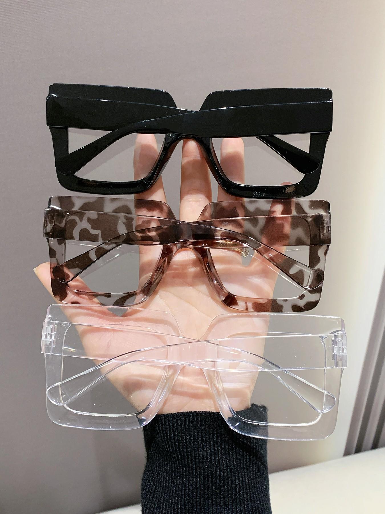 Women's Elegant Large Frame Square Plastic Glasses, Leopard Print & Transparent Lenses, Versatile Street Style, Driving, Daily Wear