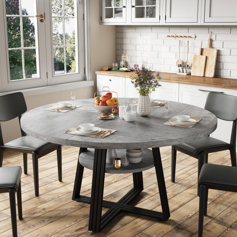Round Dining Table for 4-6, 42" Kitchen Table with Storage, Circle Dinner Tables for Kitchen, Dining Room, Living Room, Meeting Room, Apartment