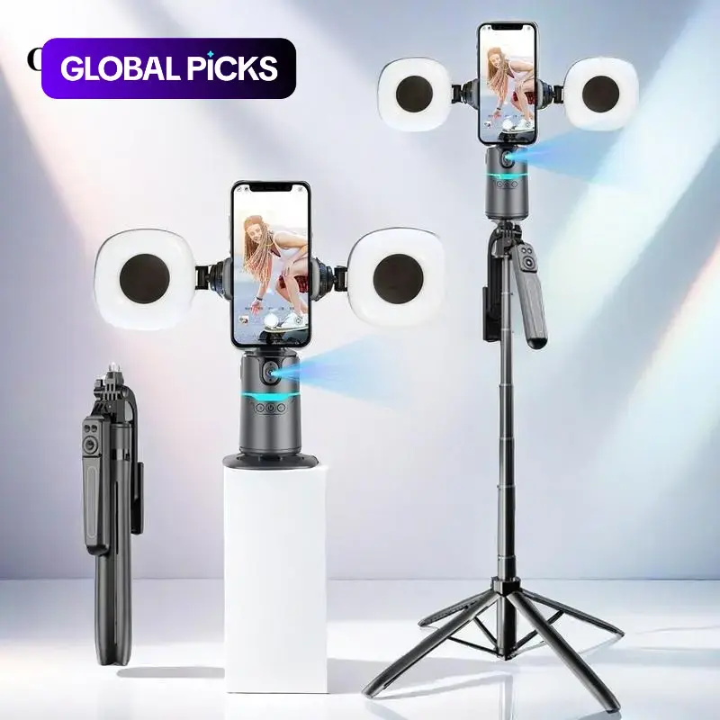 360-Degree Rotatable Face Tracking Smart Selfie Stick Gimbal, Portable Foldable Phone Stabilizer, Smartphone Selfie Stick with Light, Cellphone Selfie Accessory, Selfie Accessories for Video Recording, Tripod, Selfie Light, Selfie Stand #GLOBAL PICKS