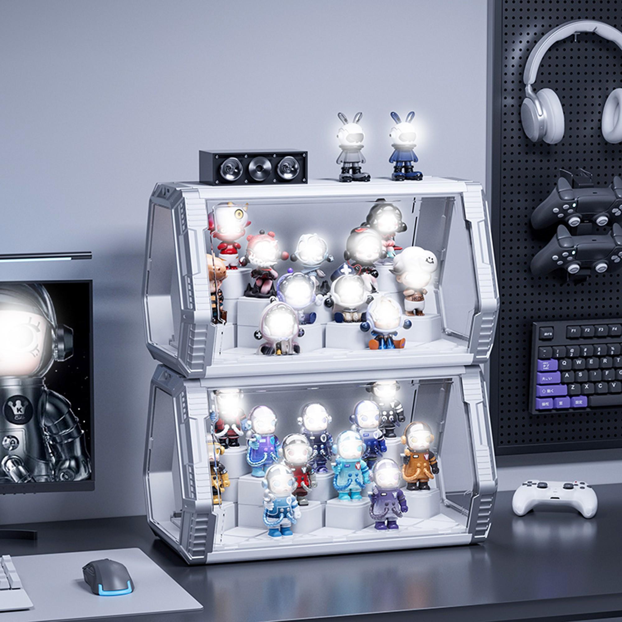 Space Pod Doll Display Case, Stackable DIY Building Blocks, Home Decor, Storage for Figurines and Plushies, Collectible Companion, Collectible Figures