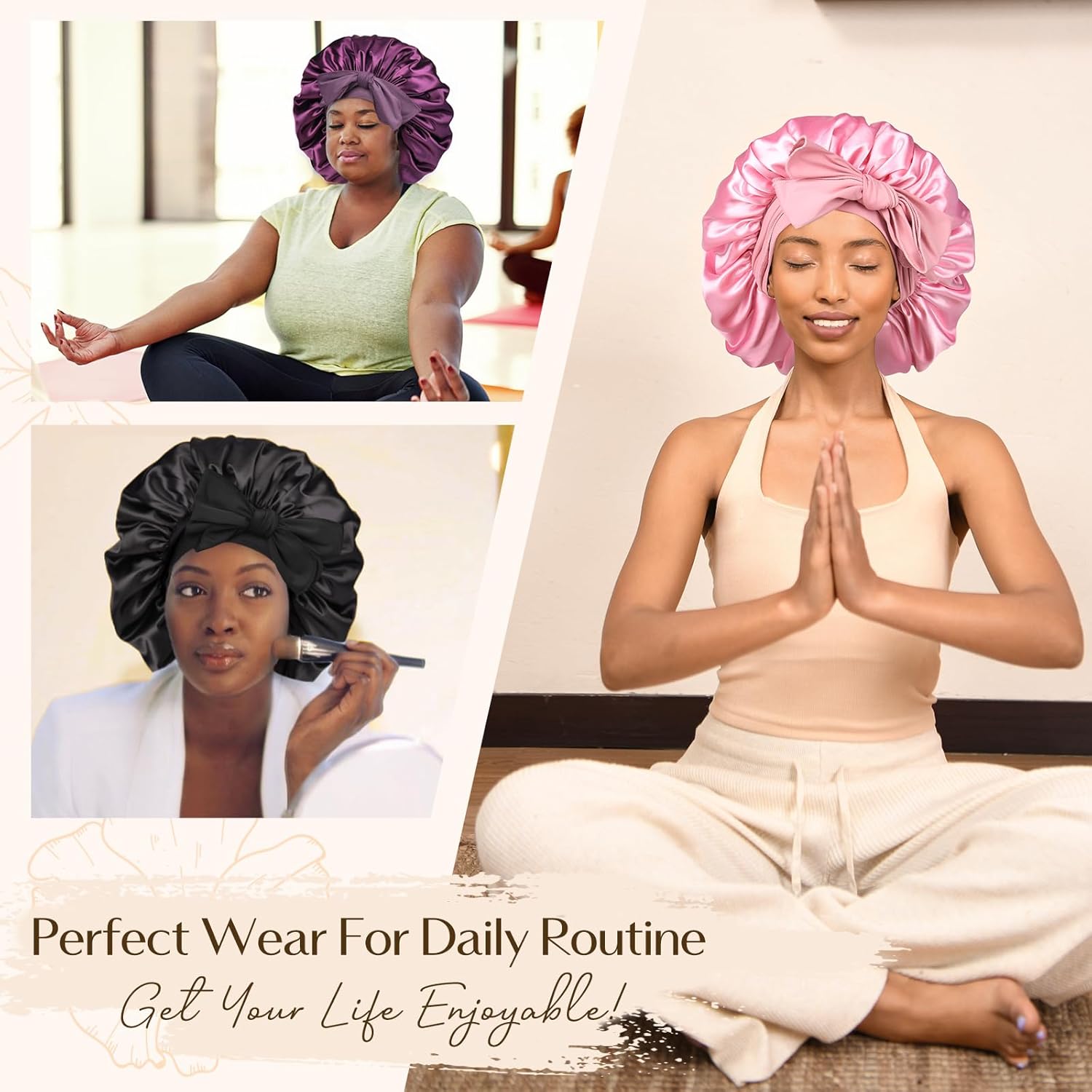 2Counts Satin Bonnet Silk Bonnet for Sleeping Double Layer Adjustable Hair Bonnet for Women Men for Curly Natural Hair with Tie Band,Heatless Styling Tool for Women Curly Hairstyles, Hair Styling Tools, Hair Products, Haircare, Hair Wraps, Hair Care Cap